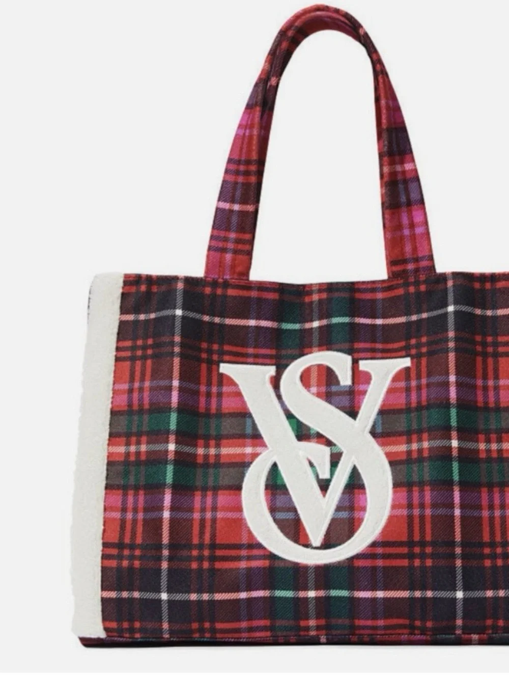 Victoria’s Secret Limited Edition Plaid Holiday Tote with Fleece Trim